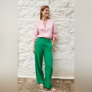 Boden Westbourne Linen Pants Wide Leg Green Tambourine Size 12R NWT
